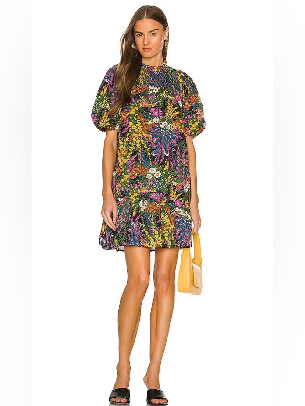 BANJANAN Nicole Dress Loki’s Garden Black Floral Smocked Mini Medium